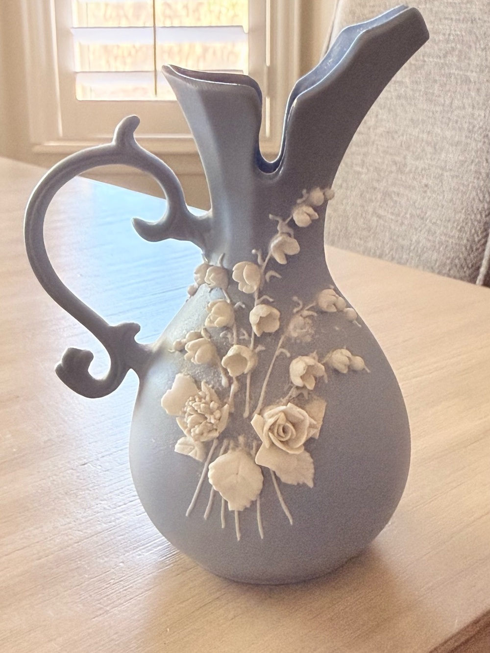 Vintage Lefton China Blue Satin Bisque Bud Vase / Pitcher #2178
